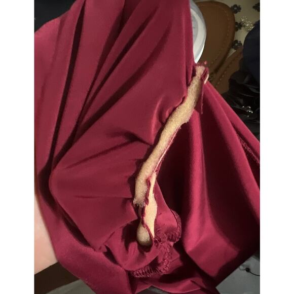 Fashion Nova Elegant Burgundy Long Sleeve Faux Wrap V-Neck Dress NWT - Picture 6 of 7